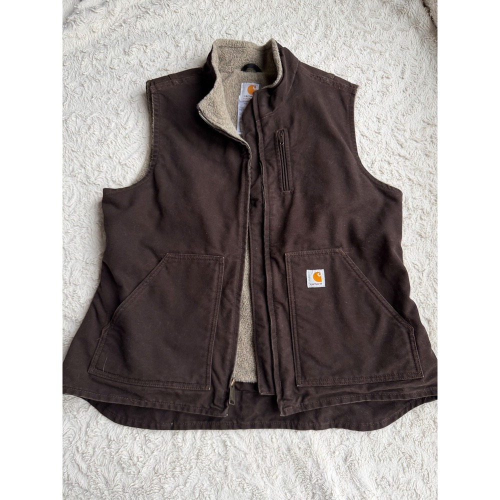 Carhartt Sandstone Mock Neck Sherpa Lined Vest Dark Brown WV001 Vintage Y2K L - Picture 11 of 15